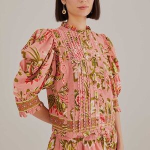 Farm Rio Soft Pink Aura Floral Short Sleeve Blouse